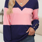 Color Block V-Neck Long Sleeve Top