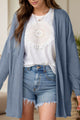Slit Open Front Long Sleeve Cover Up Dusty Blue