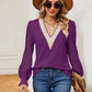 Contrast V-Neck Long Sleeve Blouse