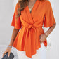 Devine Surplice Tie Waist Half Sleeve Blouse