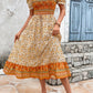 Bohemian Square Neck Puff Sleeve Dress