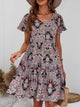 Printed V-Neck Tiered Dress Carnation Pink