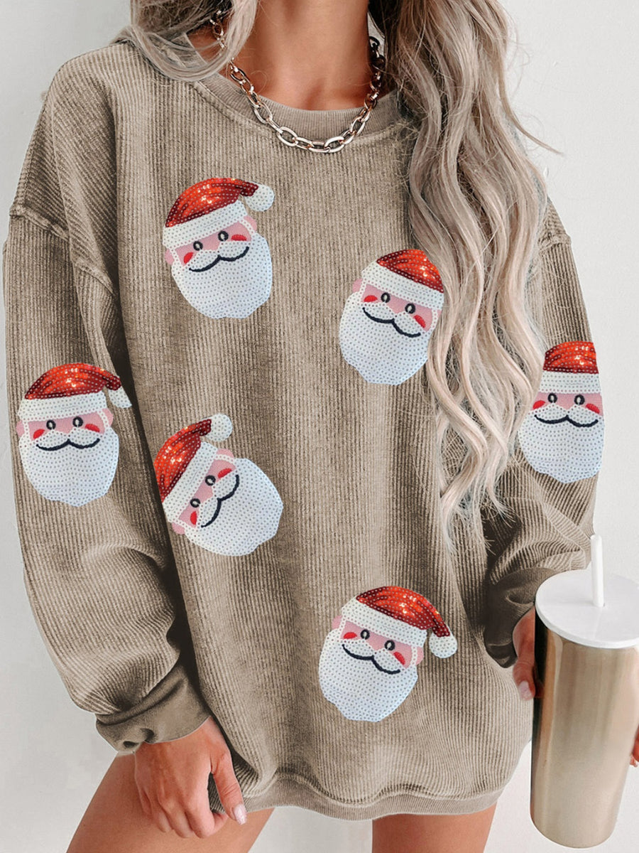 Sequin Santa Patch Ribbed Sweatshirt Charcoal