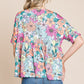 BOMBOM Floral Round Neck Short Sleeve Blouse