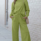 Double Take Full Size Textured Long Sleeve Top and Drawstring Pants Set