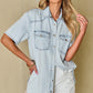 Slit Snap Down Short Sleeve Denim Top