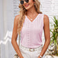 Eyelet Decorative Button V-Neck Tank