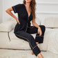 Contrast Piping Belted Top and Pants Pajama Set