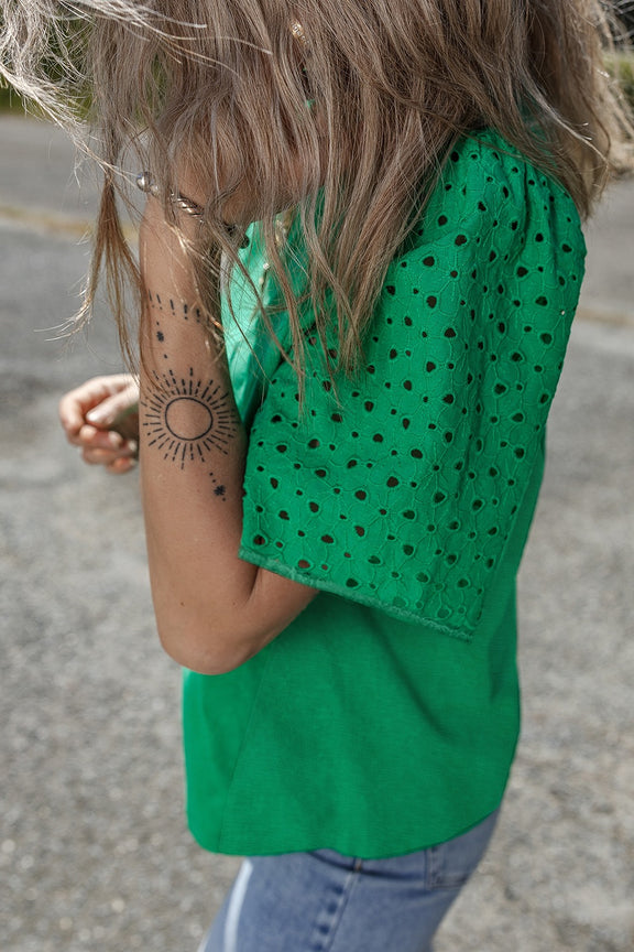 Eyelet Embroidered Patchwork Top