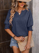 Mandy Heathered Notched Lantern Sleeve Blouse Deep Teal