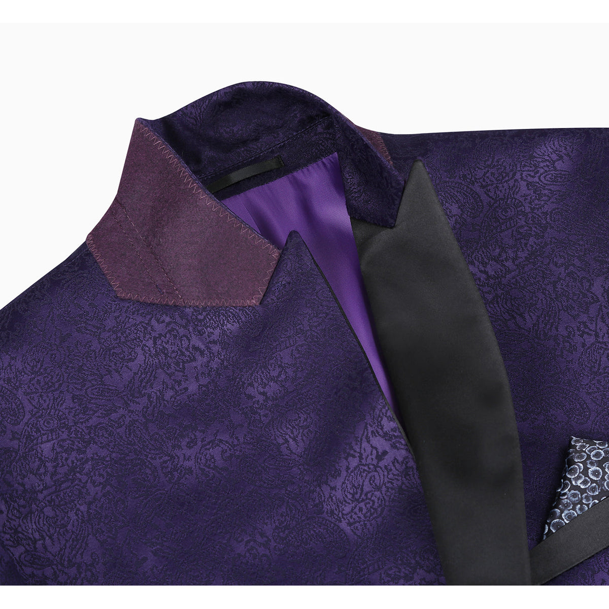 290-3 Men's Slim Fit Peak Lapel Tuxedo Blazer With Embroidered Pattern