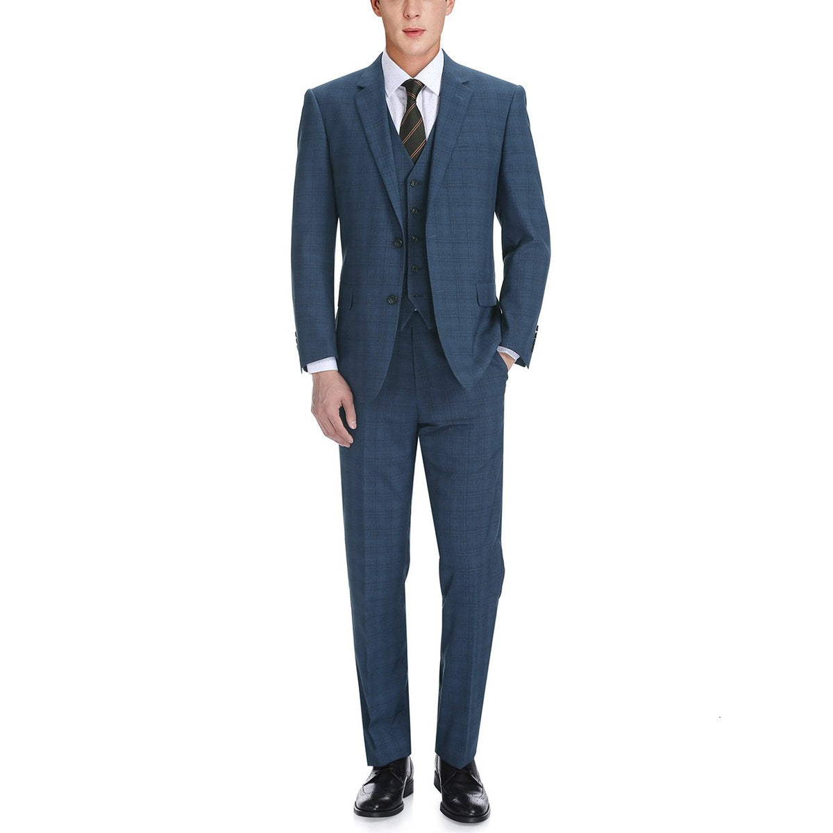 278-2 Men's 3-Piece Classic Fit Single Breasted Windowpane Suit