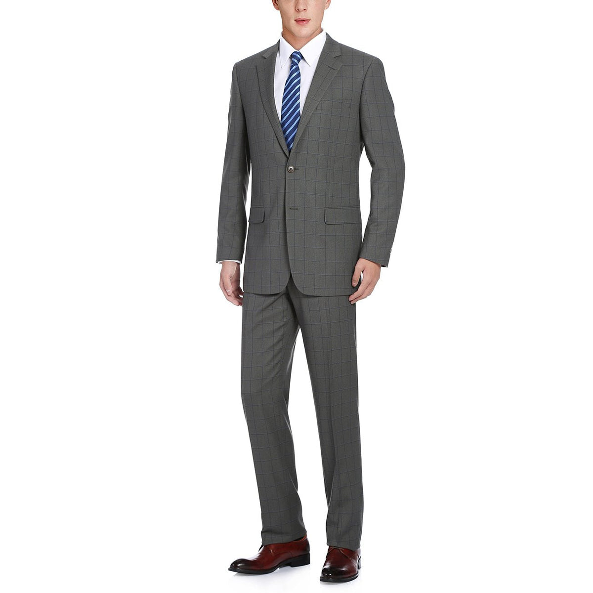 292-2 Men's Two Piece Classic Fit Windowpane Check Dress Suit