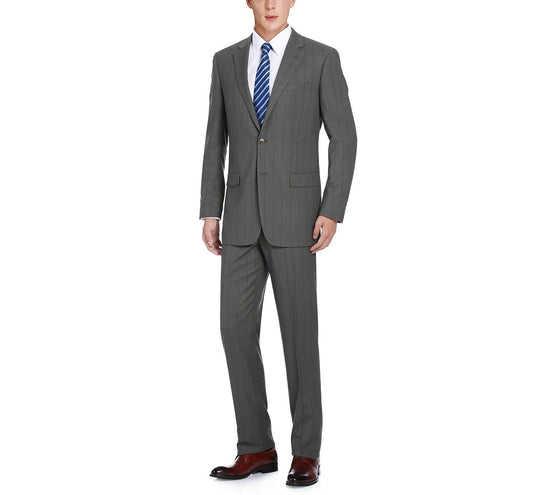 292-2 Men's Two Piece Classic Fit Windowpane Check Dress Suit