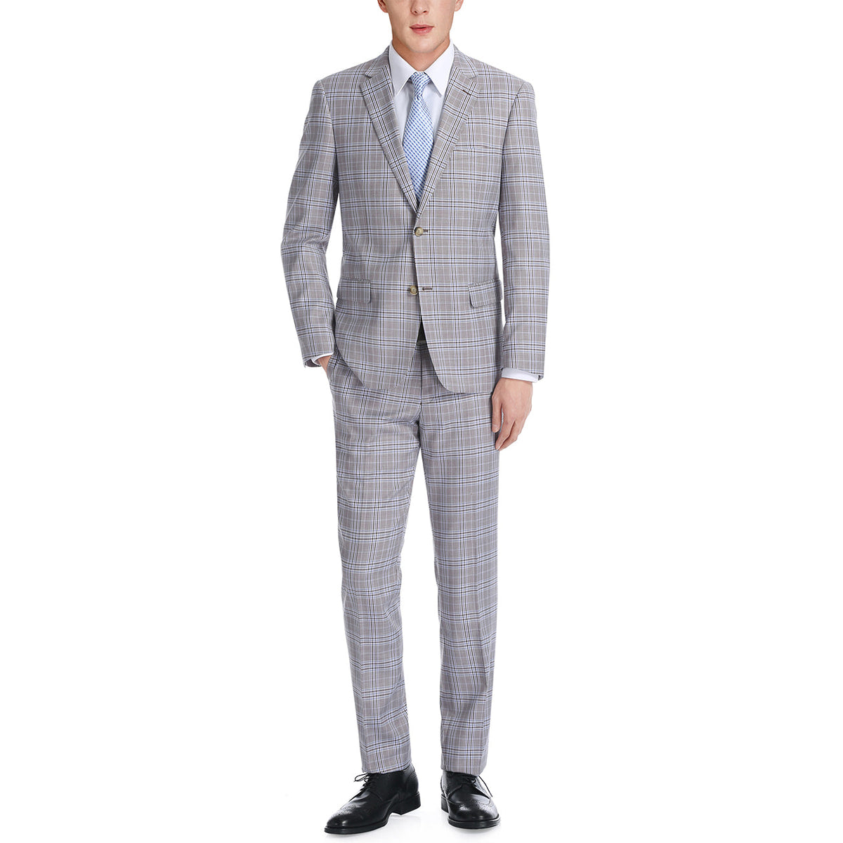 292-7 Men's Slim Fit 2-Piece Single Breasted Check Dress Suit