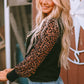 Leopard Print Long Sleeve Ribbed Knit Blouse