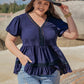 Plus Size Peplum V-Neck Short Sleeve Blouse