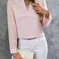 Notched Long Sleeve Blouse