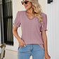 Eyelet Flounce Sleeve Scalloped V-Neck Top