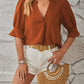 Notched Half Sleeve Blouse