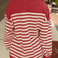 Stripe Johnny Collar Drop Shoulder Sweatshirt