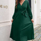 Pleated Long Sleeve Surplice Maxi Dress