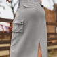 Drawstring Waist Slit Denim Skirt