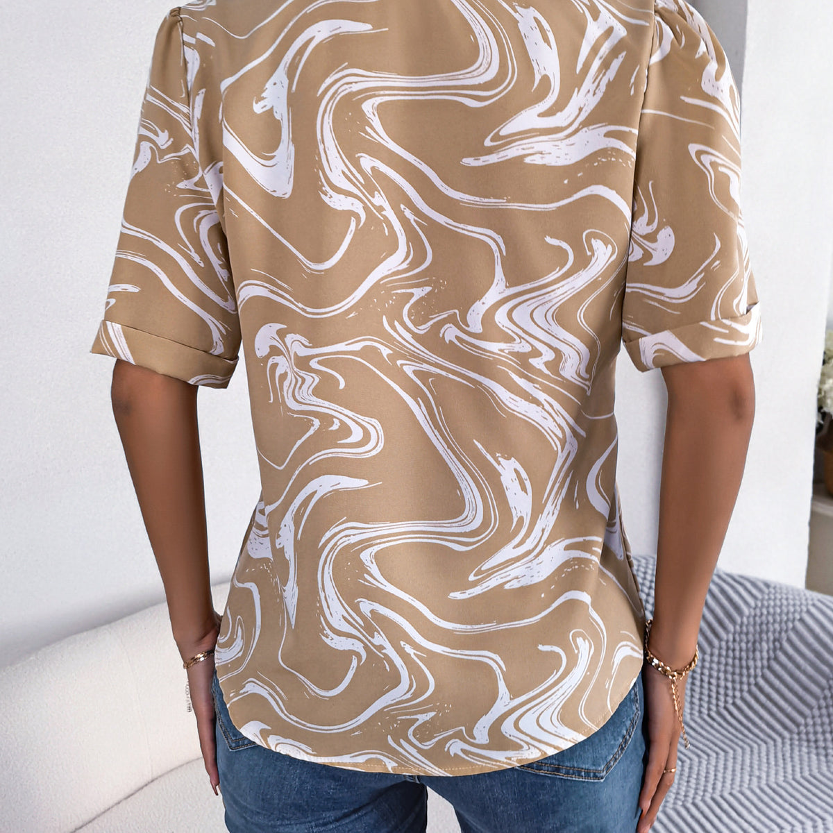 Printed Lapel Collar Shirt