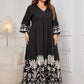 Plus Size Printed V-Neck Long Sleeve Maxi Dress