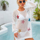 Sequin Star Round Neck Long Sleeve Cover Up