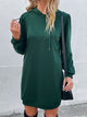 Drawstring Puff Sleeve Hooded Dress Green