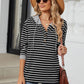 Drawstring Striped Long Sleeve Hoodie