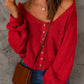 Button Front Frayed Trim Knit Top