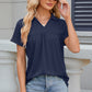 Ruched Johnny Collar Short Sleeve Blouse