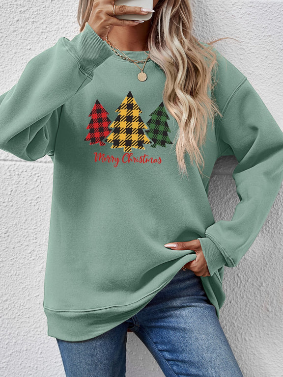 MERRY CHRISTMAS Dropped Shoulder Sweatshirt Sage