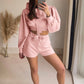 Drawstring Long Sleeve Hooded Top and Shorts Set