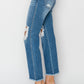 RISEN Mid Rise Distressed Cropped Flare Jeans