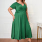 Plus Size Short Sleeve Surplice Neck Midi Dress