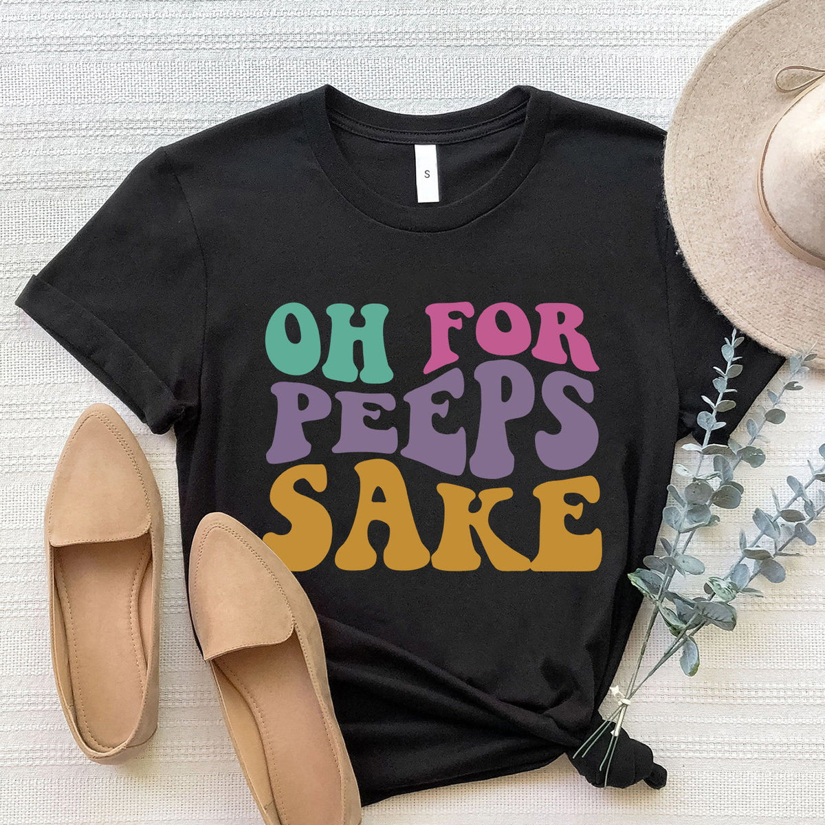 OH FOR PEEPS SAKE Round Neck T-Shirt Black