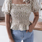 Frill Smocked Square Neck Short Sleeve Blouse