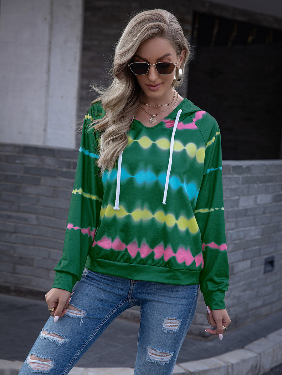 Ivy Lane Tie Dye Raglan Sleeve Hoodie Green