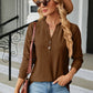 Notched Neck Long Sleeve Buttoned Blouse