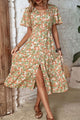 Floral V-Neck Front Slit Dress Floral