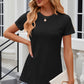 Eyelet Slit Round Neck Short Sleeve T-Shirt