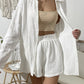 Dropped Shoulder Button Up Top and Elastic Waist Shorts Set