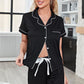 Contrast Piping Short Sleeve Top and Pants Pajama Set