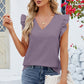 Ruffled V-Neck Cap Sleeve Blouse