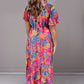 Printed Surplice Short Sleeve Maxi Dress