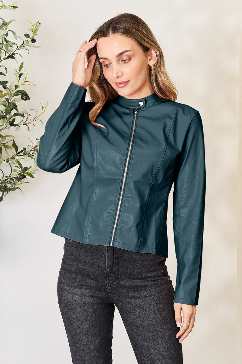 Mock Neck Zip Up Jacket French Blue