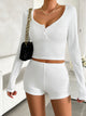 Scoop Neck Long Sleeve Top and Shorts Set White